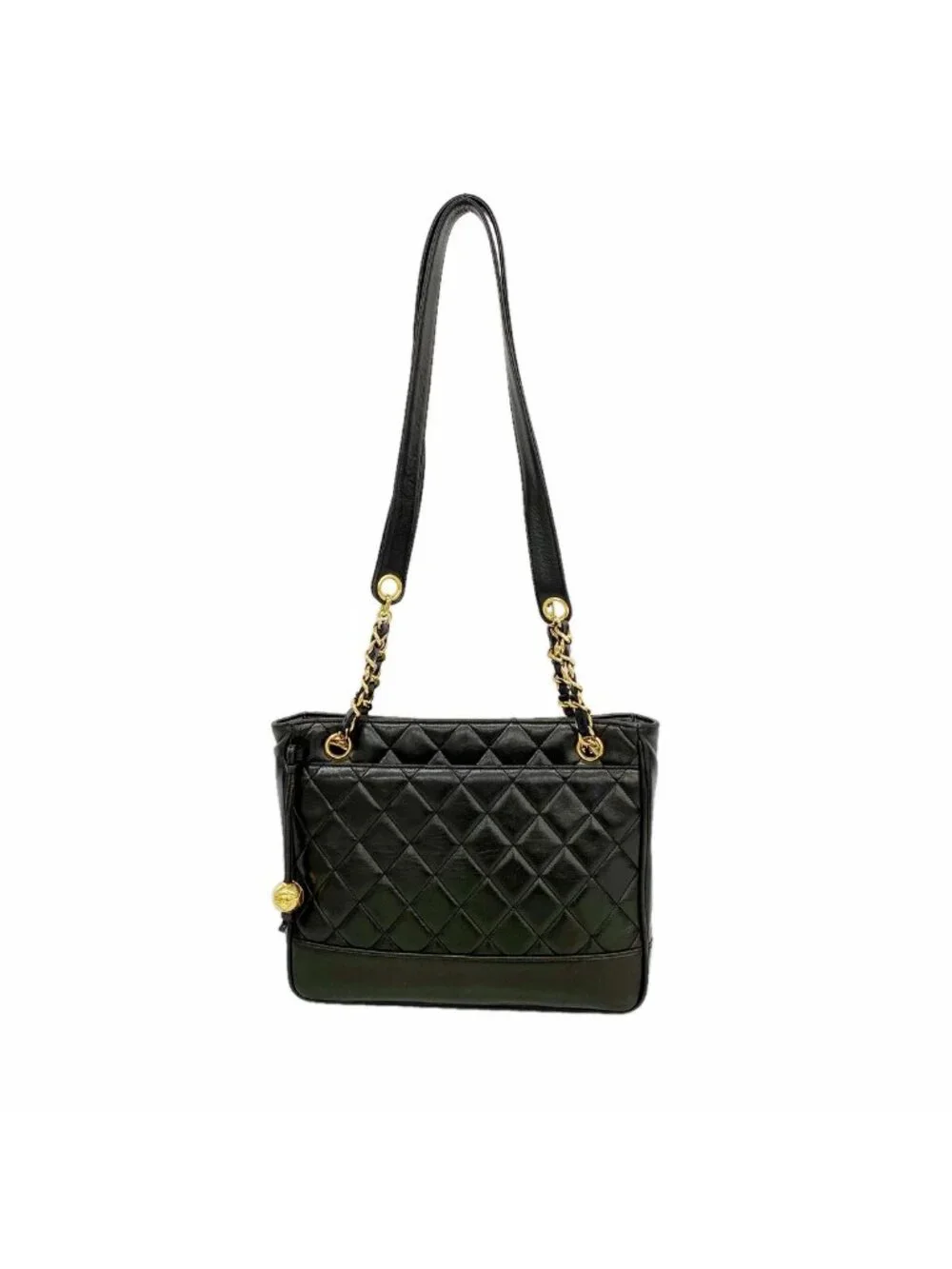 Chanel Chain Tote Bag Quilted Lambskin Black Gold